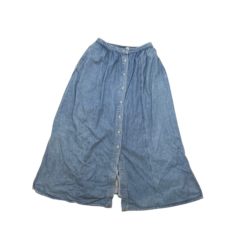 Vintage Essential Elements Denim long Jean Skirt  button up maxi A line Large